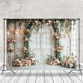 Lofaris Romantic Pink Floral White Door Wedding Backdrop